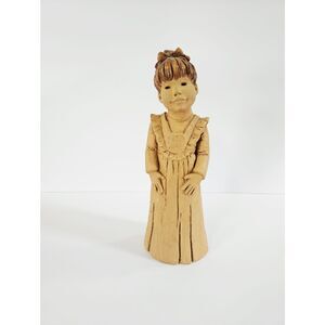 Vintage '70s Lee Bortin Studio Art Signed "Smiling Girl" Clay Statue Figurine